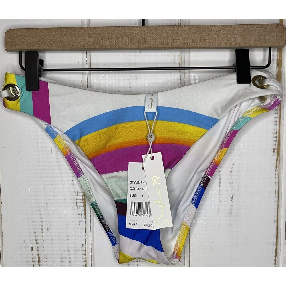 NWT Sunshine 79 Bikini Bottoms Colorful Swim Suit RAINBOW Pattern Size 4 SN2SF91